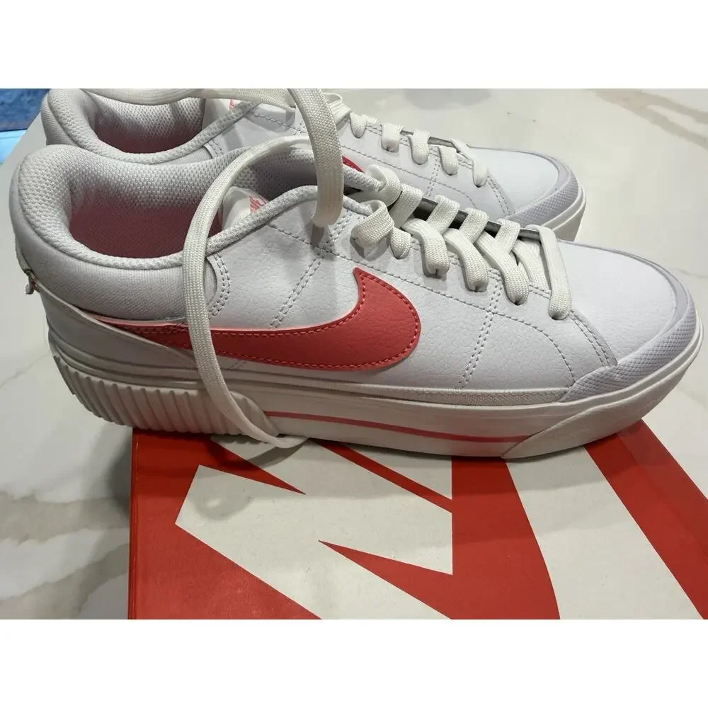 Women Nike Court Legacy Lift Lifestyle Sneakers Shoes White/Sea Coral DM7590-102
